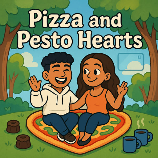 Pizza and pesto hearts